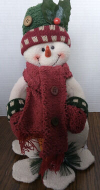 13" White Beanbag Snowman With Red And Green Hat And Scarf Table Top Decoration